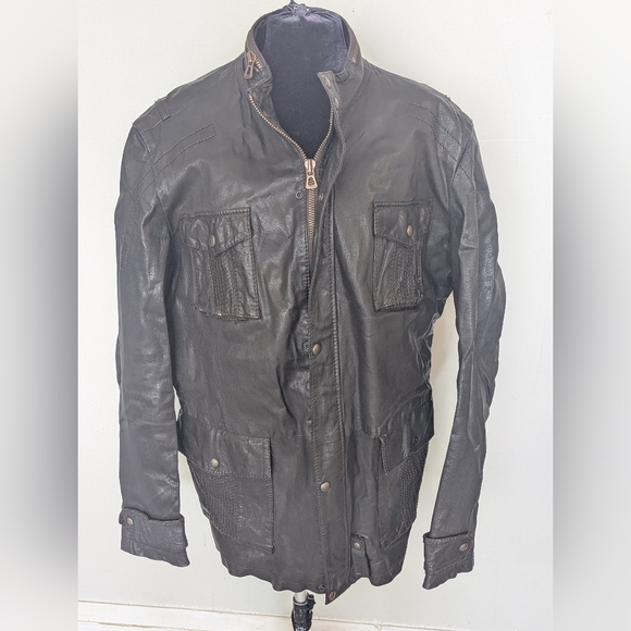 Hugo Boss Orange Goat Leather Motorcycle Jacket Size 42R - Picture 6 of 8